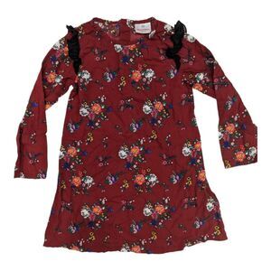 Hanna dark red maroon bordeaux floral shift dress long sleeve girls size 120 6 7